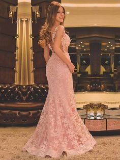 $255.00 Trumpet/Mermaid Scoop Neck Tulle Sweep Train Appliques Lace Prom Dresses #Milly020105538 - MillyBridal