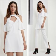 Nwt C/Meo Collective - Cameo Collective - No Reason Ivory White Cold Shoulder Mock Neck Cape Sleeve Layer Dress. Dress Features Sweetheart Neckline, Adjustable Straps, Mock Neck Collar, And Fluttering Cold Shoulder / Open Shoulder Cape Short Sleeves / Layers That Hang Down From The Collar. Dress Can Be Worn As A Dress Or As A Tunic / Dress Over Pants. Reaches Mid Thigh. Fits Size 2, Size, 3, Size 4. Spring Date Night Dress With Cutaway Shoulders, Spring Date Night Dresses With Cutaway Shoulders, Spring Elegant Mini Dress With Cutaway Shoulders, Elegant Spring Mini Dress With Cutaway Shoulders, Chic Cocktail Dress With Cutaway Shoulders, Chic Spring Dresses With Cutaway Shoulders, Spring Evening Dress With Cutaway Shoulders, Fitted Summer Dress With Cutaway Shoulders, Summer Evening Midi Dress With Cutaway Shoulders