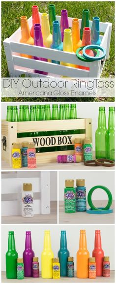 diy outdoor ring tosser made from an old wooden box and painted with acrylic paint