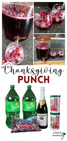 the ingredients to make a cranberry punch are shown in this collage with text overlay