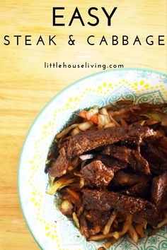 steak and cabbage on a plate with text overlay