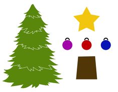 a christmas tree with two bells and a star on top, next to another one