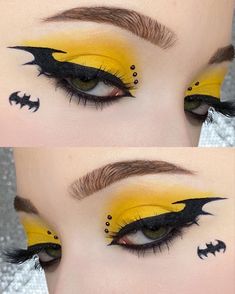 Halloween Inspired Makeup Eye, Batman Eyeliner, Batman Eye Makeup, Batman Makeup Ideas, Batman Eyeshadow, Super Hero Makeup, Halloween Eye Looks