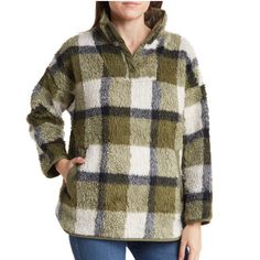 New With Tag In Original Plastic. This Plush Faux-Shearling Popover In A Green Plaid Will Keep You Warm And Cozy On Colder Days. 63% Polyester, 37% Acrylic Faux Shearling Machine Wash, Tumble Dry Madewell Denim Jacket, Cropped Faux Fur Coat, Fleece Quilt, Madewell Jacket, Leopard Print Blazer, Drawstring Jacket, Casual Blazer Women, Fleece Cardigan, Polartec Fleece