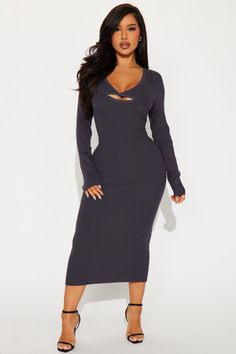 Available In Charcoal And Mocha. Sweater Midi Dress V-Neck Long Sleeve Cut Out Stretch 70% Viscose 30% Nylon Imported | Mornings With You Sweater Midi Dress in Charcoal size 1X by Fashion Nova Sweater Midi Dress, Cold Shoulder Sweater, Sweater Dress Midi, Mocha, Cold Shoulder, Fashion Nova, Cut Out, Dress Outfits, Midi Dress