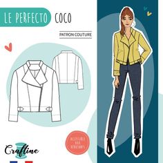 an illustration of a woman's jacket and pants from the sewing book, le perfect co