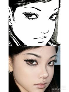 Anime Eyelashes Drawing, Sleepy Eyes Anime, Sleepy Eyes Drawing, Sleepy Eyes Makeup, Tomie Makeup, Anime Makeup, Doll Eye Makeup, Sleepy Eyes, Junji Ito