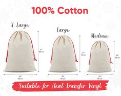 three draws are shown with the measurements for each bag