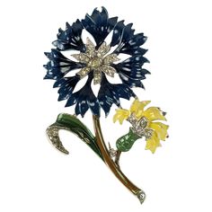 Rare Trifari "Rue de la Paix" Enamel and Pierced Carnation clip, Alfred Phillipe from 1940. Original enamel work on rhodium high finish metal. Clip back fittings. 1940's USA. 3" x 1.75". Trifari Jewelry, American Art, Metallica, Art Deco, The Originals, Art