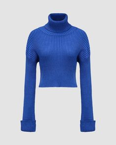 Details: Long-sleeve sweater with high collar designTop Length: CroppedSleeve Length: Long SleevesMaterials:95% Polyester + 5% Spandex High Neck Sweater With Ribbed Collar, Blue Turtleneck For Winter Layering, Blue Long Sleeve Turtleneck With Ribbed Cuffs, Blue Long Sleeve Turtleneck For Fall, High Stretch Cropped Top For Winter, Winter Blue Turtleneck With High Neck, Blue Knit Long Sleeve Turtleneck, Blue Ribbed Cuffs Turtleneck For Winter, Blue Turtleneck Sweater With Ribbed Cuffs