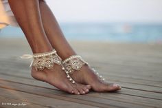 Dance of the pearls with champagne frilly guipure beach wedding barefoot sandals, bangle, wedding anklet,nude shoes,boho sandal,cuff Wedding Anklets, Beach Wedding Sandals, Beach Wedding Sandals Barefoot, Beach Wedding Shoes, Barefoot Sandal, Boho Shoes, Boho Beach Wedding, Beach Anklets, Boho Sandals