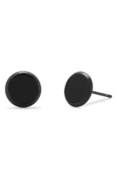 Round stud earrings constructed from lightweight stainless steel offer contemporary style with a matte black finish. 0.25" diameter Post back Stainless steel Imported Minimalist Black Stainless Steel Earrings, Round Stud Earrings, Contemporary Style, Matte Black, Nordstrom, Stud Earrings, Stainless Steel, Electronic Products, Black