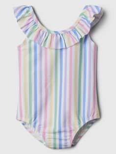 babyGap Ruffle Swim One-Piece | Gap Factory Toddlers Swimwear, Swimwear Cute, Baby Swimwear, Baby Gap, Ruffle Trim, Upf 50, Round Neckline, Uv Protection, Baby Clothes