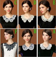 six pictures of different styles of women's collars and necklaces, all in black