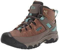 a women's brown and blue hiking shoe