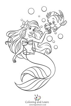 Best printable The Little Mermaid Coloring Pages - Little Mermaid coloring pages offer a delightful activity filled with enchanting characters from the underwater world. Featuring Ariel's colorful hair... - drawing Cute Disney Princess Drawings, Disney Tattoos Ariel, Disney Colouring, Disney Colouring Pages, Kid Coloring Pages