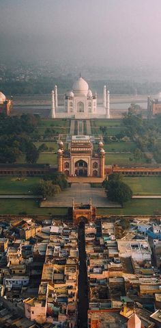 an aerial view of the tajwa palace in india, with many cars parked nearby