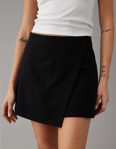 AE It Knit Asymmetrical High-Waisted Mini Skort Short Skort With Built-in Shorts For Night Out, Spring Asymmetrical Skort With Built-in Shorts, Trendy Black Mini Skirt With Built-in Shorts, Trendy Short Skort With Built-in Shorts, Trendy Skort With Built-in Shorts For Day Out, Trendy Skort With Built-in Shorts, Chic Stretch Skort With Built-in Shorts, Edgy Mini Length Shorts For Spring, Trendy Stretch Mini Skirt With Built-in Shorts