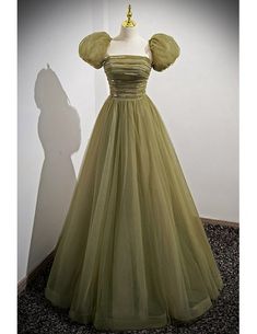 Shop now! Sage Green Prom Dress, Gown Sleeves, Removable Sleeves, Green Tulle, Modest Prom, Prom Dresses Modest, Tulle Prom Dress, Gowns With Sleeves