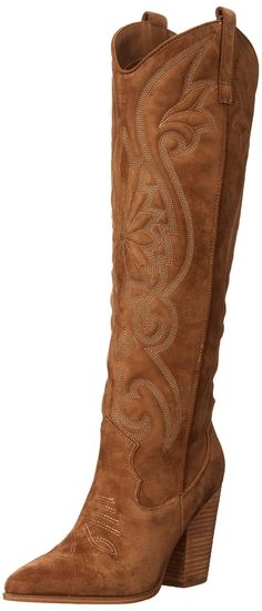 PRICES MAY VARY. Steve Madden Womens Embroidery Detailing Knee High Western Boot Pointed Toe Design Pull On Style Brown Knee High Boots Western, Steve Madden Lasso Boots, Fall Wedding Guest Dress Country, Fall Boots With Skirts, Cowgirl Boots With Heels, Fashion Cowgirl Boots, Boots With Dress Wedding Guest, Vaquera Style Outfits, Knee High Boots Women