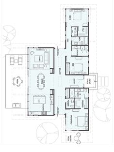 the floor plan for a modern house with three bedroom and two bathrooms, including a living room