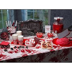 Brand: Know meColor: RedFeatures: Halloween Tableware Set -Package Includes 20pcs 7"blood cake plates,20 napkins,20frok,1table cover. Suitable for 20guest.Let Your Guest Scream - What a bloody mess, real and scary blood stained inspired table cover with handprints and blood splatter printed lots of words “Help Me”.Halloween Tableware Set - Match with bloody handprints plates, napkins, tablecloth. Décor with bloody weapons banner, spider, skull, like a vampire family are having a fun dinner.Festival&Fearsome - Great addition to your Spooky Halloween Party Décor, Zombie, Walking Dead Themed Party, Haunted House or a Murder Mystery Dinner, Fright Night Event.Disposable table service for a scary murder mystery, crime scene detective party, or Halloween celebration!Details: Festival&Fearsome - Insane Asylum Halloween, Halloween Wedding Decorations, Zombie Halloween Party, Asylum Halloween, Easy Halloween Party, Ard Buffet, Halloween House Party, Adornos Halloween, Halloween Zombie