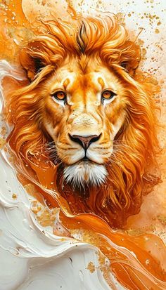 a painting of a lion's face in water