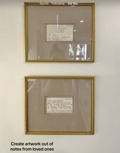 two framed photographs with writing on them