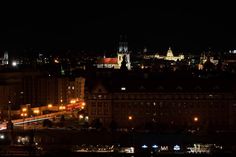 the city is lit up at night time