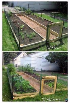 two pictures of different types of garden beds