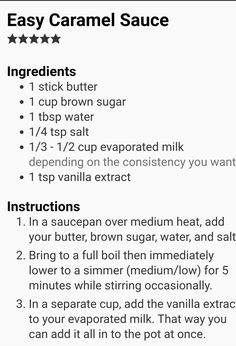 the instructions for how to make caramel sauce