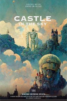 the poster for castle in the sky, which features an image of a giant robot