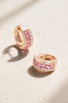 Elegant and versatile, Anita Ko's jewelry is designed to complement both casual and formal occasions. These 'Lola' hoops are cast from 18-karat rose gold and set with rows of pink sapphires and round and baguette-cut diamonds. They're bound to be noticed as they glimmer in the light. Light Pink Jewelry Set, Light Pink Jewelry, Anita Ko Jewelry, Pink Diamond Jewelry, Pink Gold Jewelry, Diamond Ear Cuff, Luxe Jewelry, Silver Jewelry Design, Jewelry Accessories Ideas