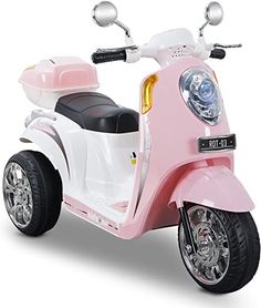 a pink scooter is shown on a white background