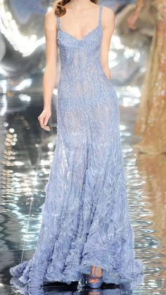 Periwinkle Prom Dress, Baby Blue Maxi Dress, Gown Aesthetic, 2010 Couture, Periwinkle Dress, Ellie Saab, Elie Saab Spring, Baby Blue Dresses