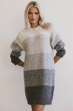 Rey Knit Dress – Groovy Mimi Knitting Materials, Knit Dress, Knee Length, Long Sleeves, Spandex, Knitting, Grey