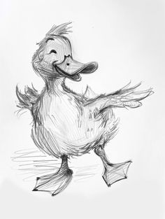 a pencil drawing of a duck on a white background