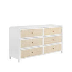 Tierra Dresser - Small-Sunpan-SUNPAN-110429-Dressers-1-France and Son White And Rattan Dresser, Beach Dresser, Coastal Dresser, Coastal Bed, Costal Bedroom, Things For My Room, Bed Chest, Rattan Wood, Coastal Room