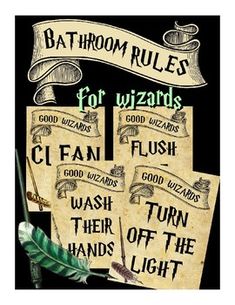 bathroom rules for wizards framed print by jqc studio - prints & signs