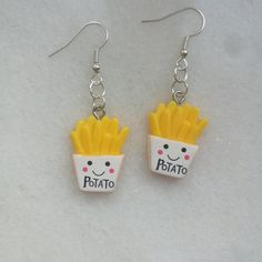 French fries earring, cute potato style miniature food jewelry - these really cute earrings are super pretty and unique. Perfect for big foodies, junk food parties or everybody missing a visit at junk food restaurant :) Show your personality and style W E L C O M E Welcome to Piranha Unique Jewelry! Thank you for visiting our shop. We are glad you found your way here. If you have any questions, please do not hesitate to contact us! We're more than happy to help. P R O D U C T ∙ I N F O Ear wires Junk Food Party, Food French Fries, Crazy Earrings, Cute Potato, Kawaii Fairy, Edgy Earrings, Miniature Food Jewelry, Fruit Jewelry, Food Earrings