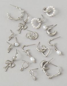 AEO Rosette Earrings 9-Pack Eagle Jewelry, Silver Pearl Earrings, Everyday Earrings, Stylish Jewelry, 6 Packs, Silver Pearls, Mix Match, Hair And Nails, Women's Jeans