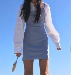 Shirt And Dress Outfit Layering, Teenagers Outfit, Dress Layering Outfit, White Shirt Dress Outfit, Classy Outfits For Teens, White Blouse Outfit, Outfits Alt, Alt Tiktok, Jeans Blouse