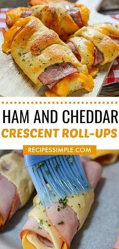 ham and cheddar crescent roll - ups are an easy appetizer to serve on the go