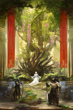 Elf City Fantasy Art, Kekai Kotaki, Elf City, Throne Room, Fantasy City, Fantasy Places, Fantasy Art Landscapes