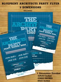 three blueprint architectural party flyer templates