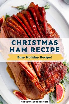 christmas ham recipe on a plate with orange slices