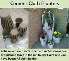 three different types of cement cloth planters