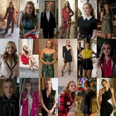 many different pictures of women in dresses and jackets