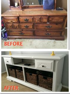 before and after photos of an old dresser