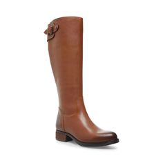 Classic Equestrian Silhouette Features A Knee-High Shaft, Modest Heel And Buckled Strap Detail. Rear Zipper. Leather Upper Material Fabric And Man-Made Lining 1.25 Inch Heel Height 14.75 Inch Shaft Circumference 15.25 Inch Shaft Height Medium Width Almond Toe Riding Boots, Western Round Toe Work Boots, Western Work Boots With Round Toe, Western Workwear Boots With Round Toe, Western Style Workwear Boots With Round Toe, Closed Toe Riding Boots For Fall, Closed Toe Boots For Riding In Fall, Round Toe Riding Boots With Buckle Closure, Riding Boots With Buckle Closure And Round Toe